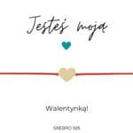 Bransoletka na Walentynki serce na czerwonym sznurku pozłacana z dedykacją