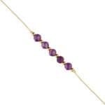 Damska bransoletka na sznurku z fioletowym kamieniem srebrna pozłacana