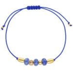 Bransoletka sznurkowa chabrowa kobaltowa z kamieniem ochronnym kwarc pozłacana