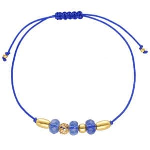 Bransoletka sznurkowa chabrowa kobaltowa z kamieniem ochronnym kwarc pozłacana