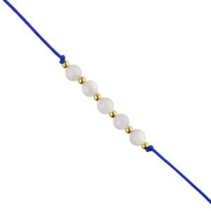Damska sznurkowa bransoletka z masą perłową na kobaltowym sznurku regulowana