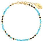 Damska bransoletka ze srebra 925 z niebieskim kamieniem turkusem i czarnym onyksem regulowana