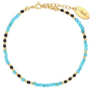 Damska bransoletka ze srebra 925 z niebieskim kamieniem turkusem i czarnym onyksem regulowana