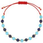 Sznurkowa bransoletka z lapis lazuli i turkusem pozłacana