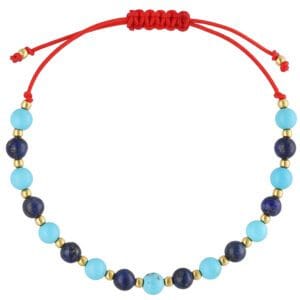 Sznurkowa bransoletka z lapis lazuli i turkusem pozłacana