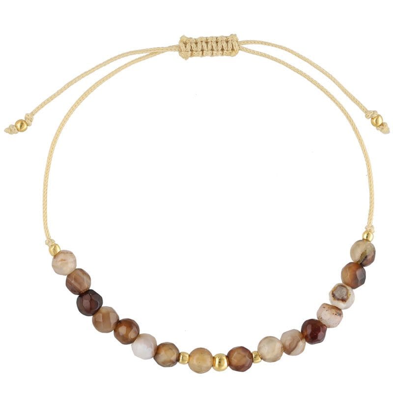 Agat bransoletka sznurkowa pozłacana z kamieniami