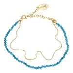 Damska bransoletka srebrna pozłacana z niebieskim agatem. Bransoletka posiada dodatkowy pozłacany łańcuszek.