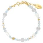 Pozłacana bransoletka z naturalnym akwamarynem, masą perłową i kwarcem