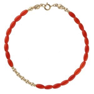 Bransoletka damska srebrna pozłacana z koralem czerwonym