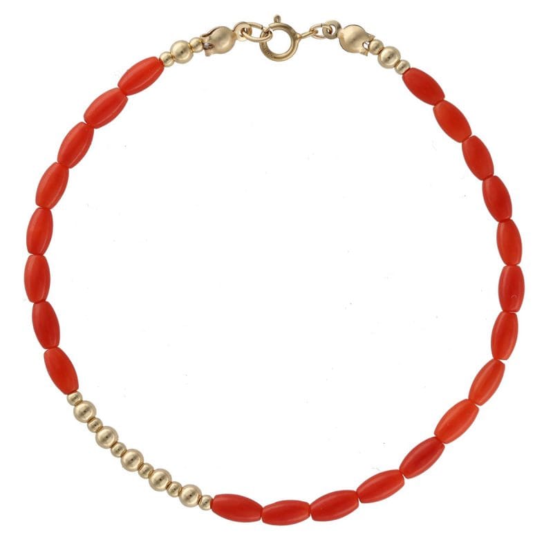 Bransoletka damska srebrna pozłacana z koralem czerwonym