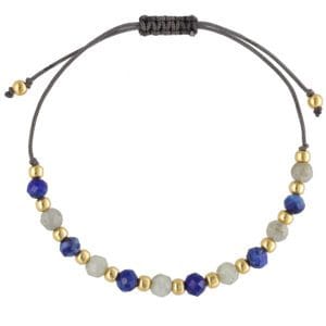 Bransoletka z labradorytem i lapis lazuli srebrna pozłacana na sznurku