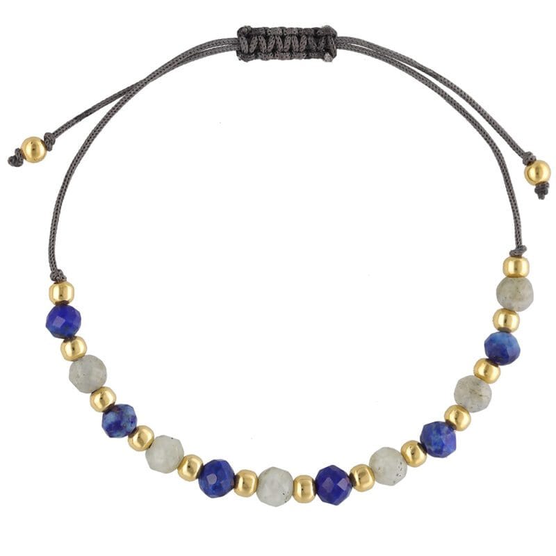 Bransoletka z labradorytem i lapis lazuli srebrna pozłacana na sznurku
