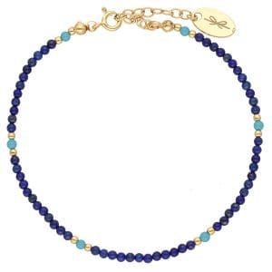 Damska bransoletka z turkusem i lapisem lazuli pozłacana zapinana na łańcuszku