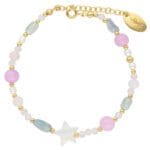 Bransoletka srebrna z masy perłowej i kamieni pozłacana z gwiazdką