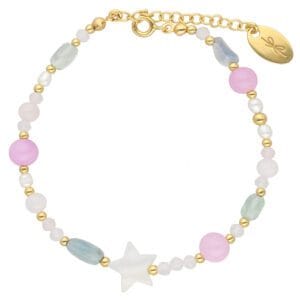 Bransoletka srebrna z masy perłowej i kamieni pozłacana z gwiazdką
