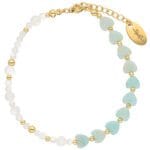 Bransoletka z masą perłową i serduszkami amazonitu pozłacana