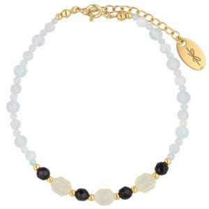 bransoletka z akwamarynem, cytrynem i onyksem pozłacana