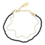 Bransoletka damska srebrna pozłacana z czarnym onyksem i dodatkowym delikatnym łańcuszkiem