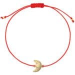 Bransoletka rogalik srebrna pozłacana na czerwonym sznurku