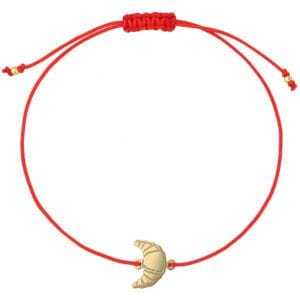 Bransoletka rogalik srebrna pozłacana na czerwonym sznurku