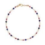 Niesamowicie stylowa damska bransoletka gold filled z rubinem lapisem lazuli i perłami