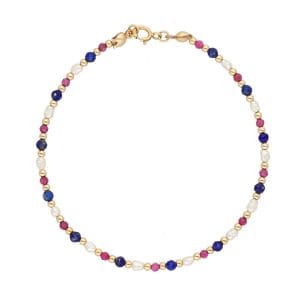 Niesamowicie stylowa damska bransoletka gold filled z rubinem lapisem lazuli i perłami
