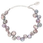 Stylowa bransoletka damska srebrna z perłami. Bransoletka posiada przedłużkę na której końcu zawieszona jest zawieszka z logo Rosett