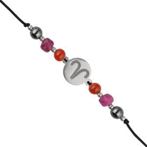 Bransoletka zodiakalna dla Barana na czarnym sznurku z celebrytką i karneolem, rubinem i hematytem