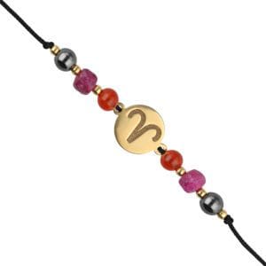 Bransoletka dla Barana na czarnym sznurku z celebrytką i karneolem, rubinem i hematytem