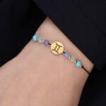 Bransoletka sznurkowa z kamieniami naturalnymi dla bliźniąt pozłacana