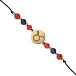 Bransoletka dla Byka na sznurku z celebrytką, koralem, karneolem i lapisem lazuli