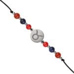 Srebrna bransoletka dla Byka na czarnym sznurku z celebrytką, koralem, karneolem i lapisem lazuli