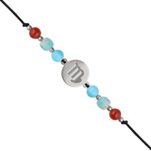 Bransoletka dla Panny srebrna na sznurku z kamieniami Zodiak