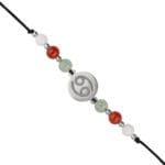 Srebrna bransoletka dla Raka na czarnym sznurku z celebrytką i awenturynem, karneolem i kamieniem księżycowym