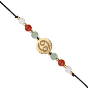 Bransoletka dla Raka na czarnym sznurku z celebrytką i awenturynem, karneolem i kamieniem księżycowym