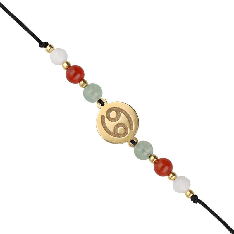 Bransoletka dla Raka na czarnym sznurku z celebrytką i awenturynem, karneolem i kamieniem księżycowym