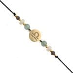 Pozłacana bransoletka dla Wagi na czarnym sznurku z celebrytką i opalem, awenturynem i kwarcem dymnym