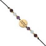 Bransoletka dla Wodnika na sznurku z celebrytką, ametystem, akwamarynem i granatem