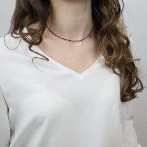 Choker na szyję z rubinami i gwiazdkami gold filled