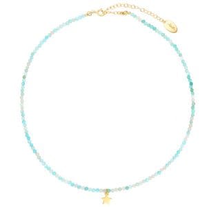 Choker na szyję z kamieniem amazonit i srebrną gwiazdką regulowany