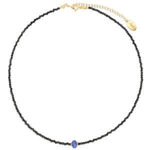 Przepiękny choker na szyję z czarnego spinela i niebieskiego agatu