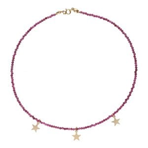 Krótki damski naszyjnik gold filled z rubinu RUBY STAR jako choker na szyję