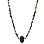 Naszyjnik z czarnym onyksem spinelem i granatem grot srebrny pozłacany