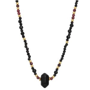 Naszyjnik z czarnym onyksem spinelem i granatem grot srebrny pozłacany