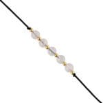 Damska bransoletka kwarc różowy na czarnym sznurku z kuleczkami ze srebra pozłacanego 925