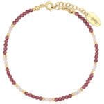 Bransoletka damska z kamieniem granat i kwarc różowy. Bransoletka srebrna pozłacana regulowana.