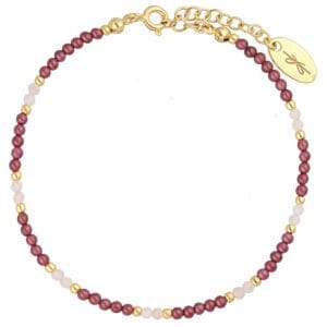 Bransoletka damska z kamieniem granat i kwarc różowy. Bransoletka srebrna pozłacana regulowana.