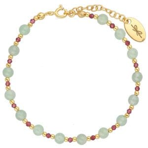 Bransoletka zielony awenturyn i bordowy granat. Regulowana srebrna pozłacana