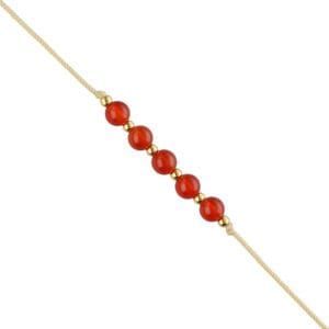 Sznurkowa bransoletka ognisty karneol z kuleczkami ze srebra pozłacanego 925