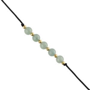 Bransoletka na czarnym sznureczku z zielonym kamieniem awenturyn